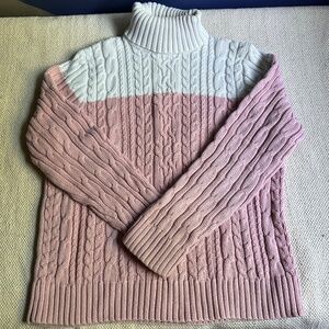 Jeanne Pierre 100% Cotton Medium Petite Cable-knit Turtleneck Sweater Sz PM